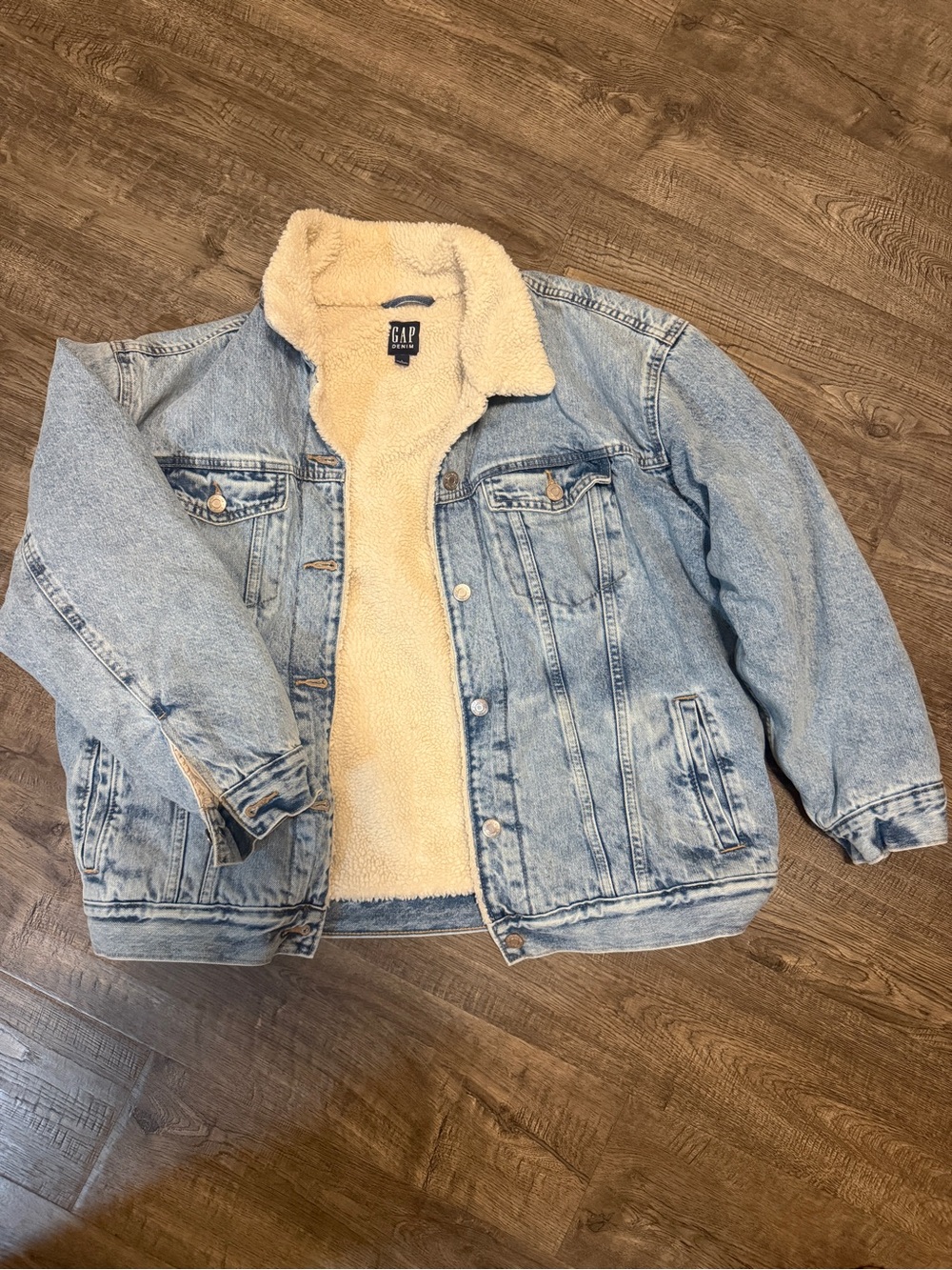 GAP Light Wash Denim Jacket with Cream Sherpa Lining